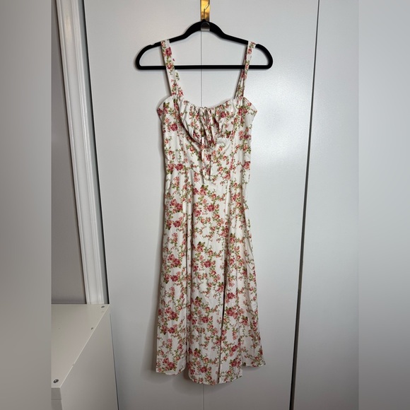 Commense Rosebud Floral Midi Sundress White Pink Slit Corset Small NWT - Picture 4 of 15